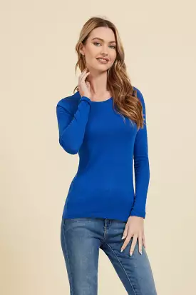 Majestic Cotton/Cashmere Long Sleeve Crewneck in Abyss Blue