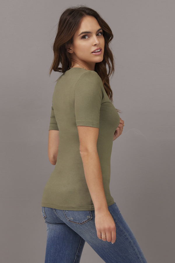 Majestic Short Sleeve V-Neck in Kaki