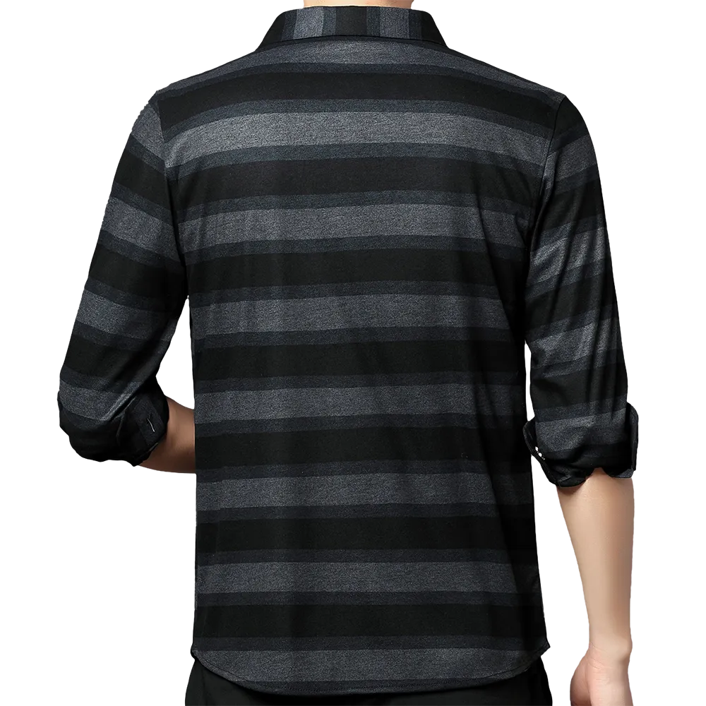 Men's Casual Striped Single Breasted Square Collar Long Sleeves Shirt