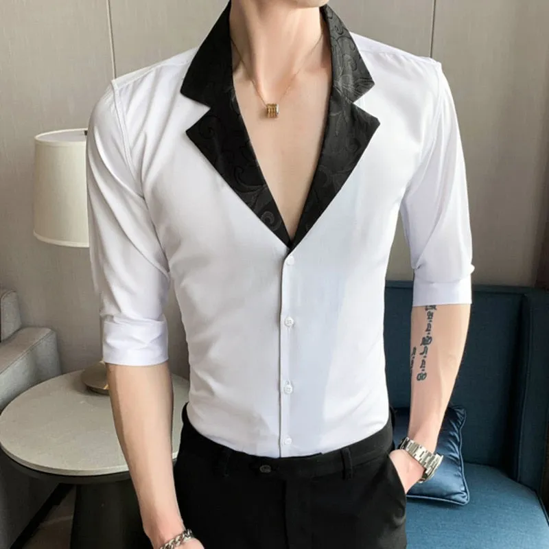 Men's England Style Single Breasted Slim Fit Casual Short Sleeve Shirt