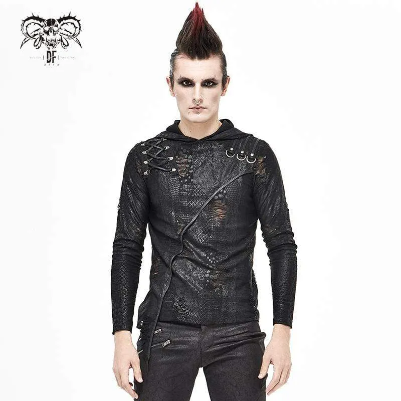 Men's Gothic Punk Irregular Ripped Black Hoodies