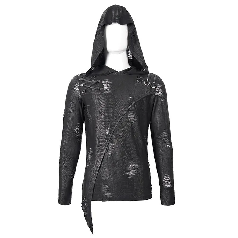 Men's Gothic Punk Irregular Ripped Black Hoodies