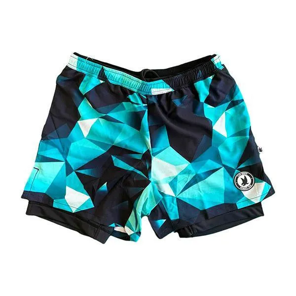 Mens Turquoise Diamond Geo 2-1 Compression 7 Short