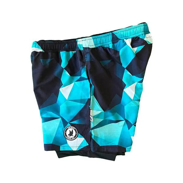 Mens Turquoise Diamond Geo 2-1 Compression 7 Short