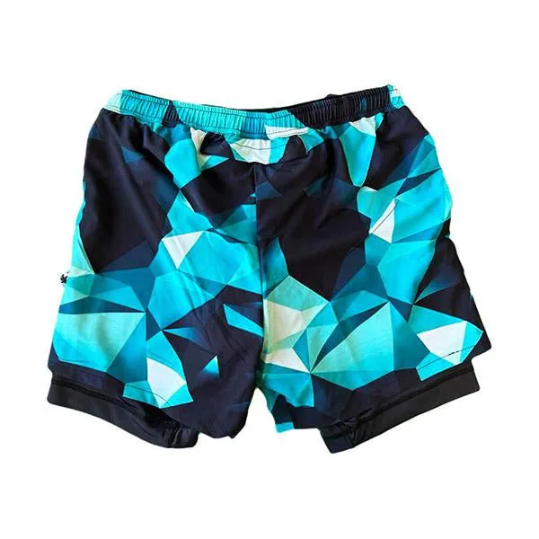 Mens Turquoise Diamond Geo 2-1 Compression 7 Short