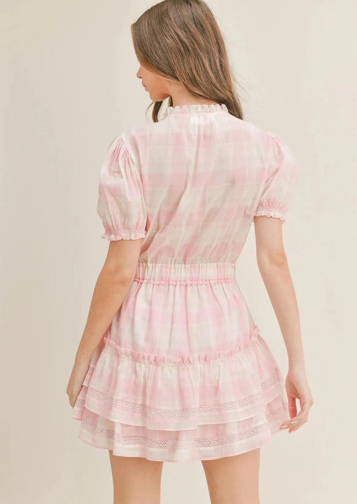 Mini Ruffle Dress in Checkered Pink