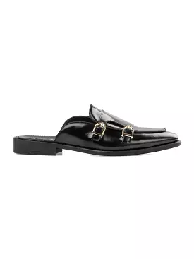 Mules Double Monk Strap - Black Patent Leather