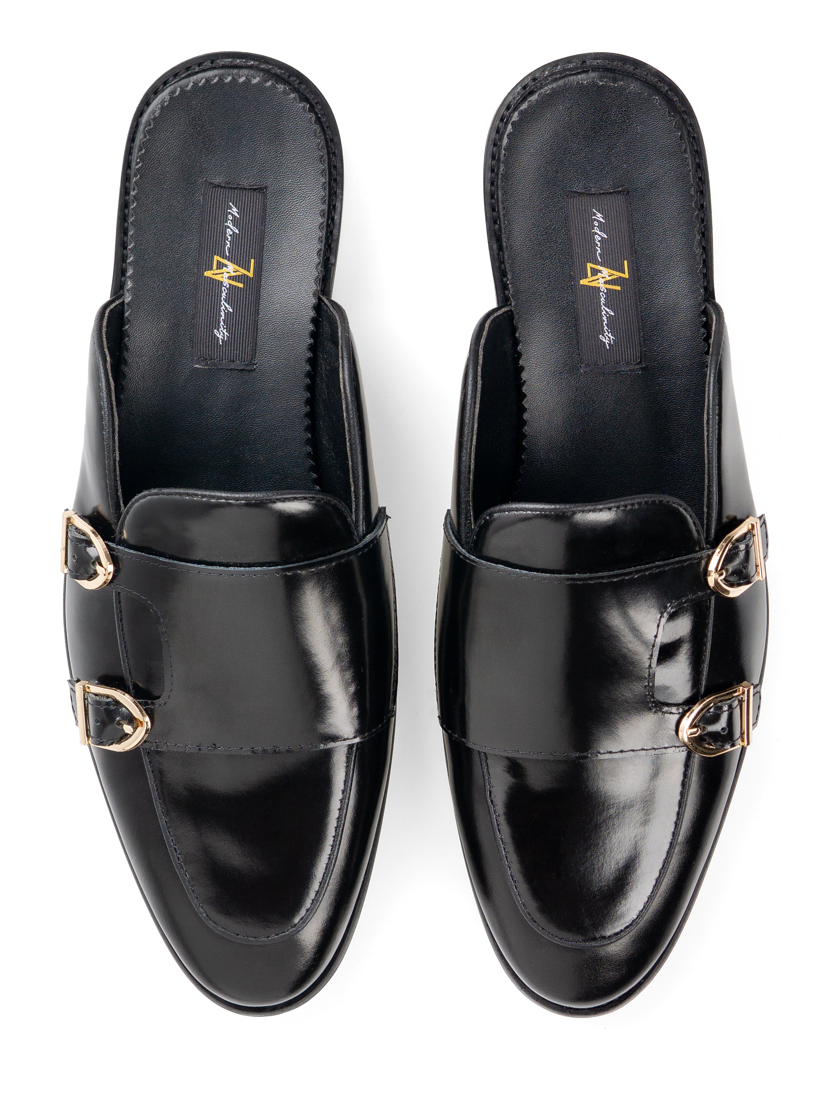 Mules Double Monk Strap - Black Patent Leather