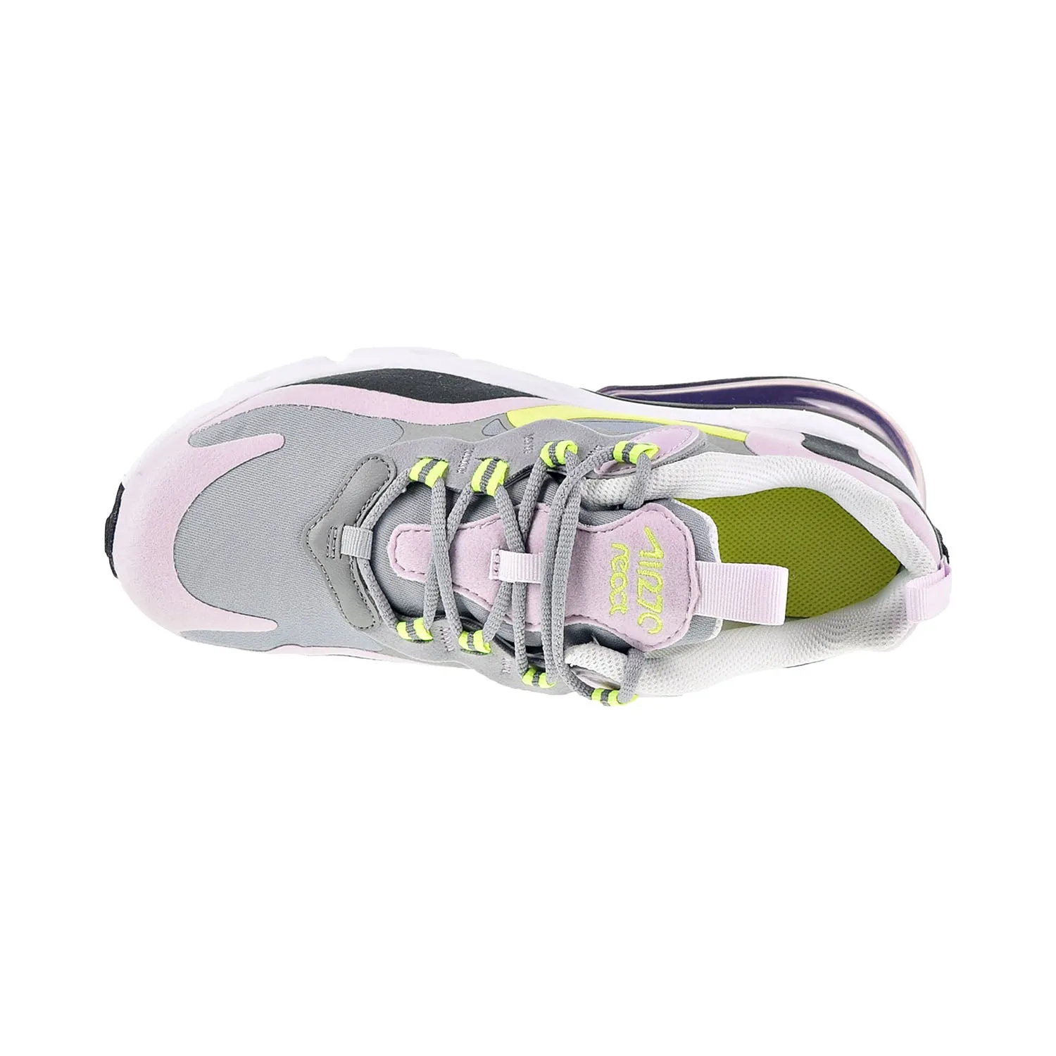 Nike Air Max 270 React (GS) Big Kids' Shoes Particle Grey-Iced Lilac-Lemon Venom