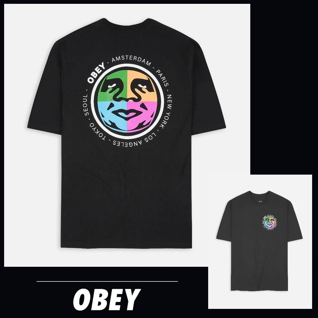 OBEY  |Unisex Street Style U-Neck Cotton Short Sleeves Logo