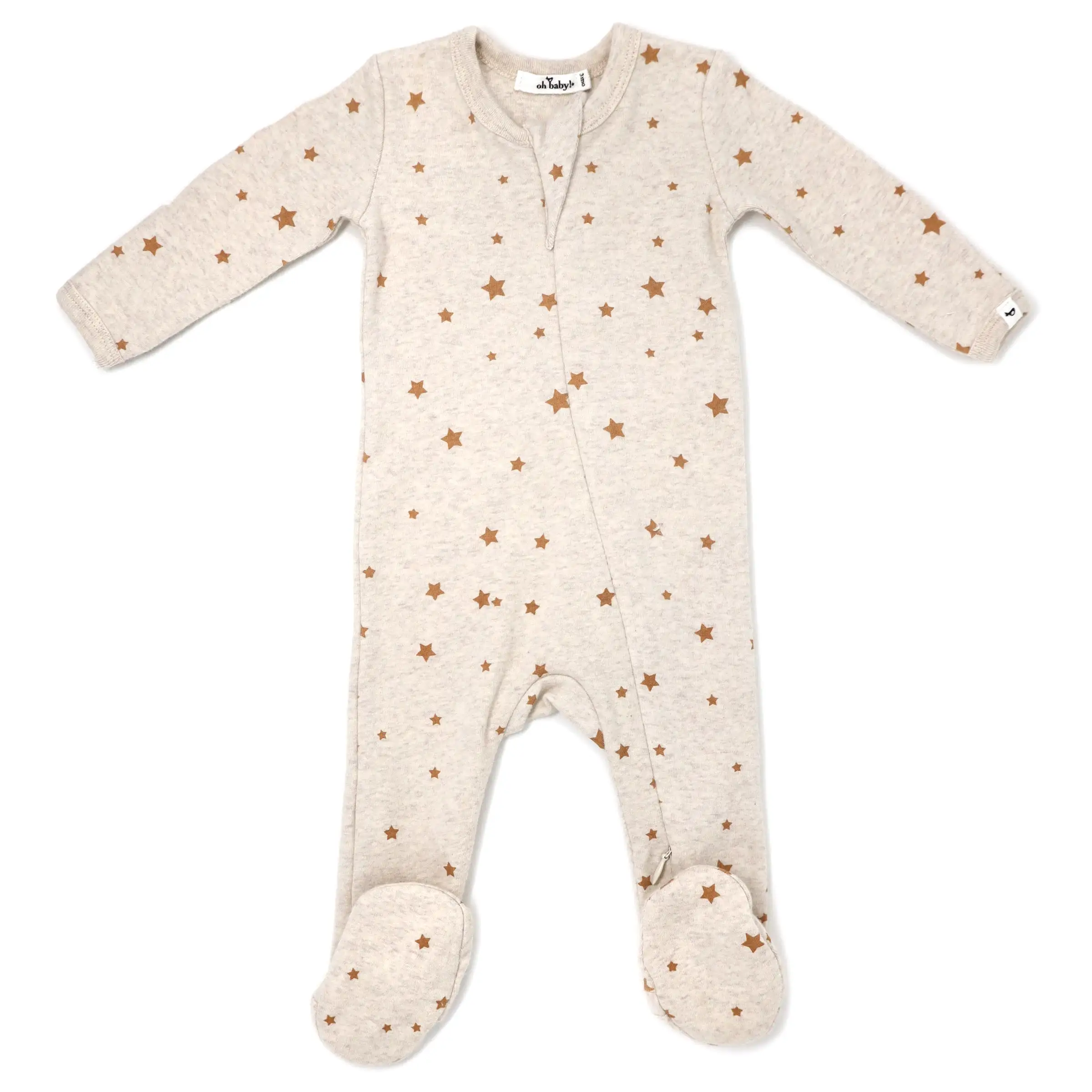 oh baby! Zipper Footie Mini Stars in Toasted Nut - Sand