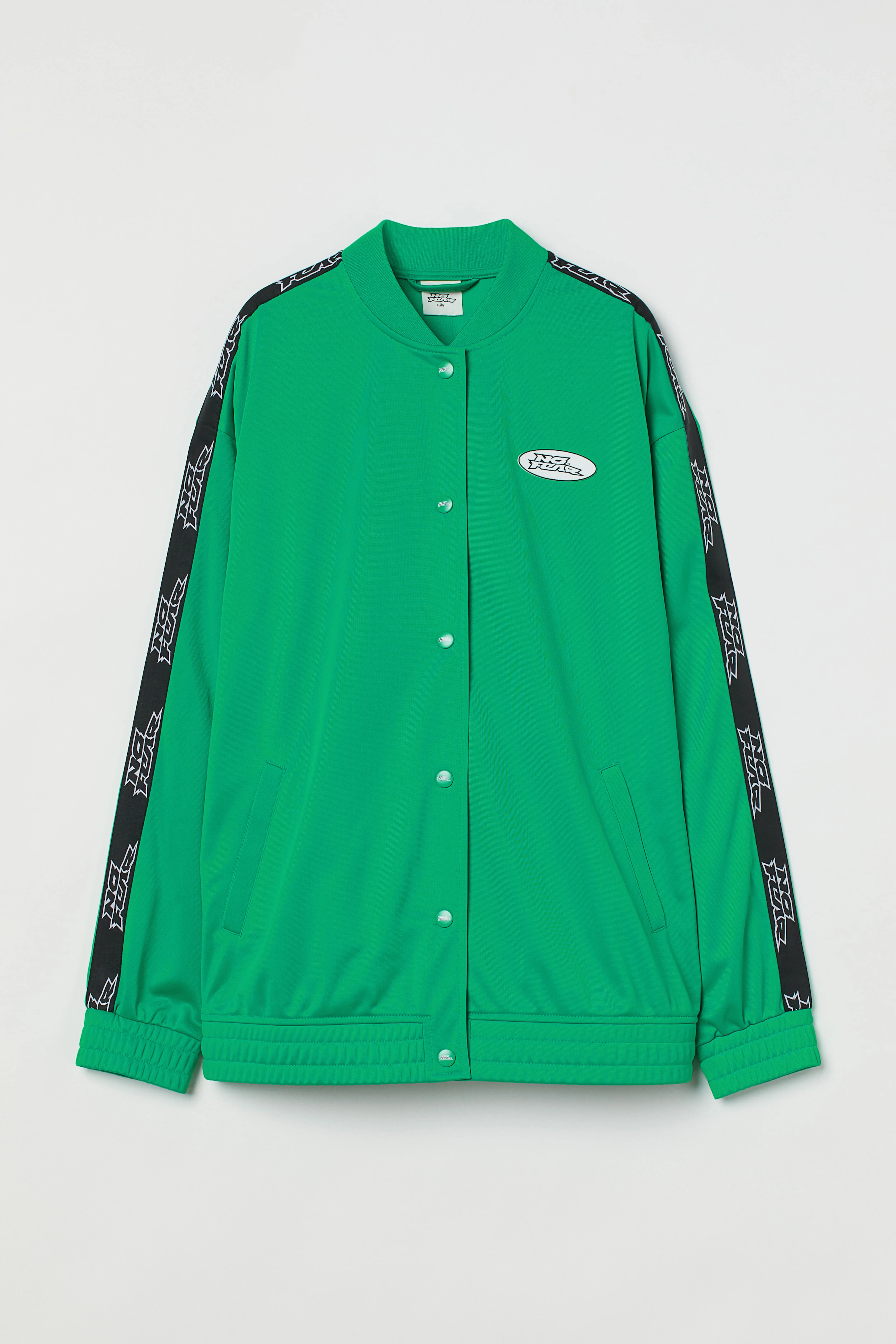 Oversized track jacket - Long sleeve - Regular length - Green/No Fear - Ladies | H&M GB