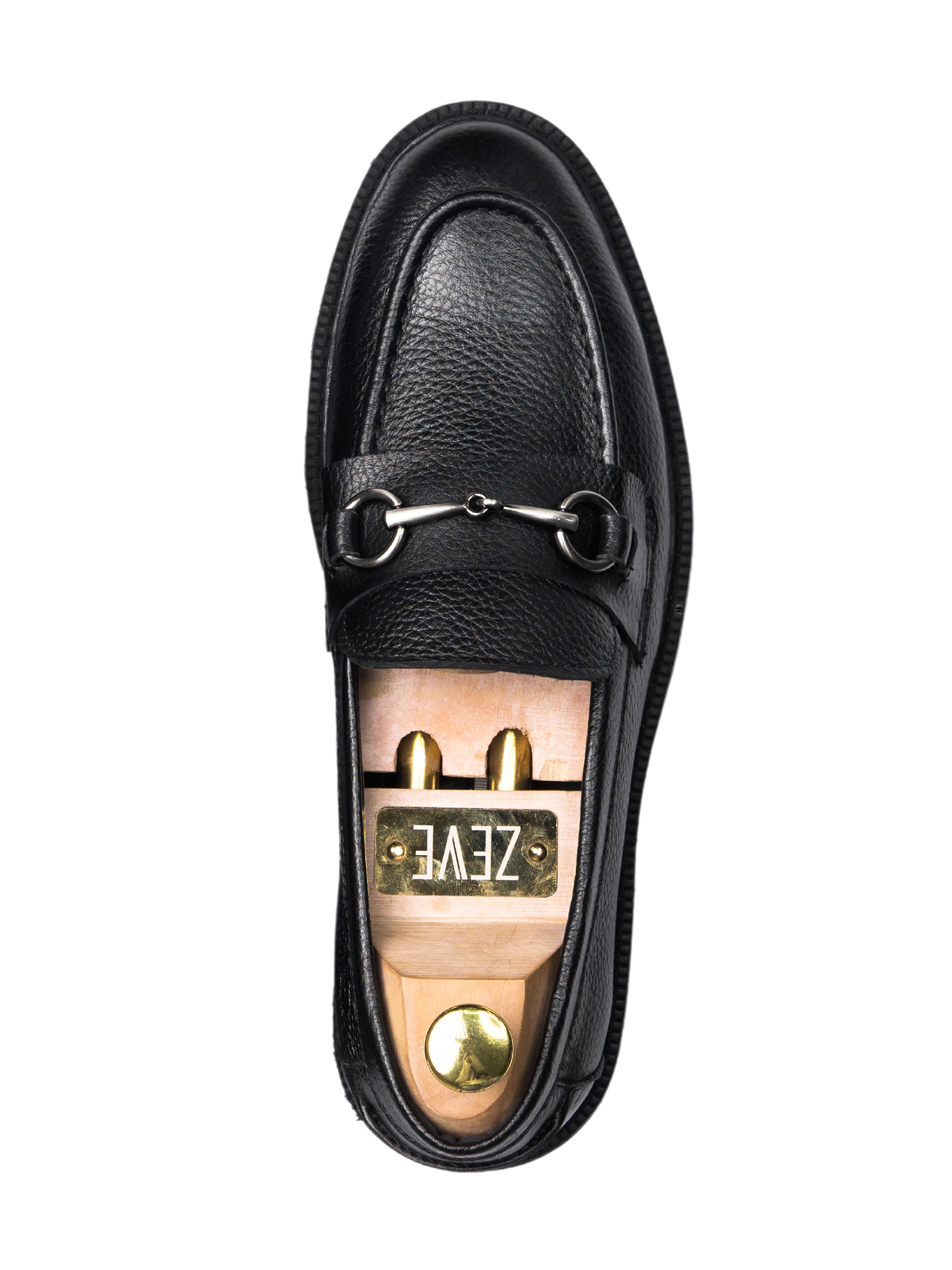 Penny Loafer Horsebit Buckle - Black Pebble Grain Leather (Combat Sole)