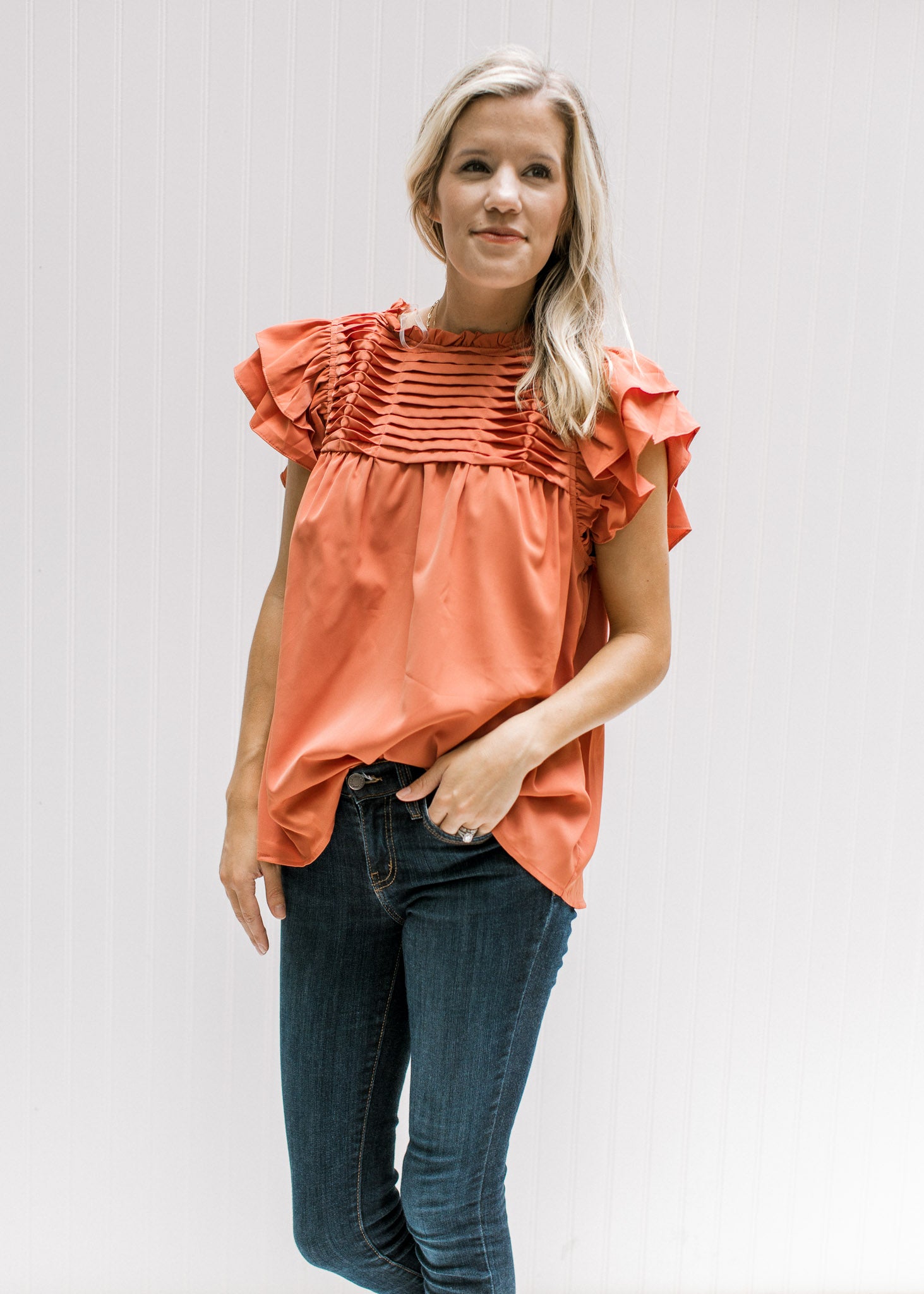 Persimmon Twisted Pleat Top