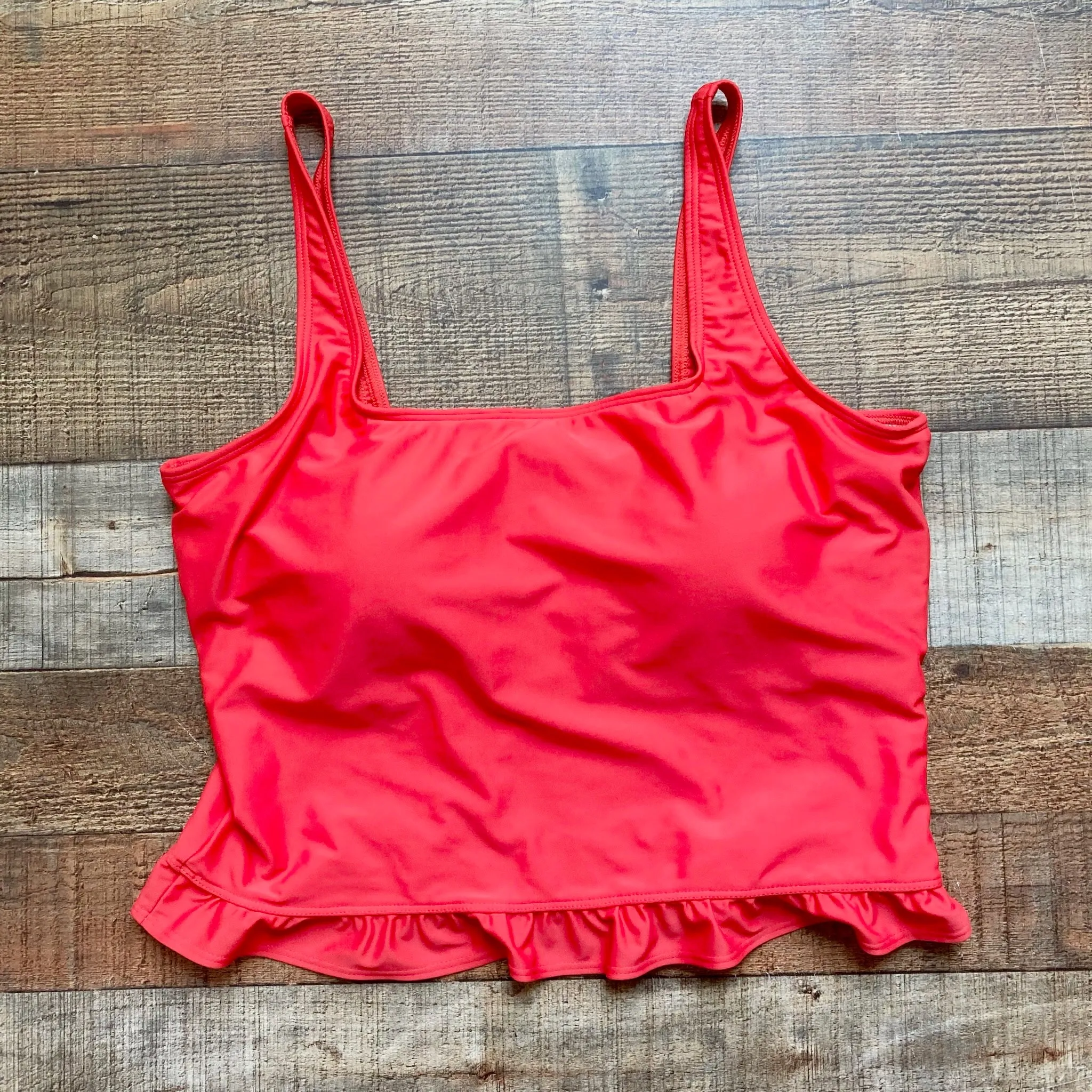 Pink Desert Red Mini Ruffle Crop Peplum Padded  Midkini Top- Size XL