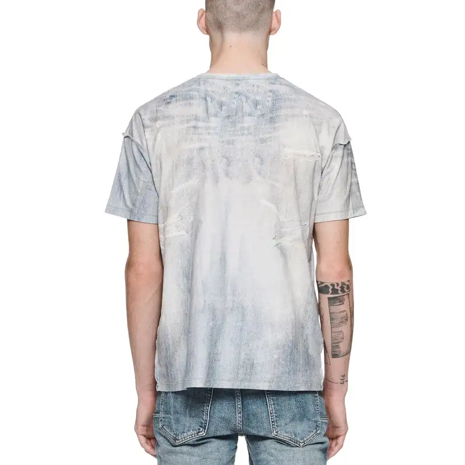 Purple Brand Light Worn Denim Inside Out Textured Tee (Light Indigo)