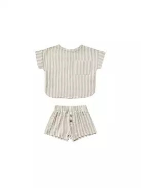 Quincy Mae - Ash Stripe Woven Boxy Top + Short Set