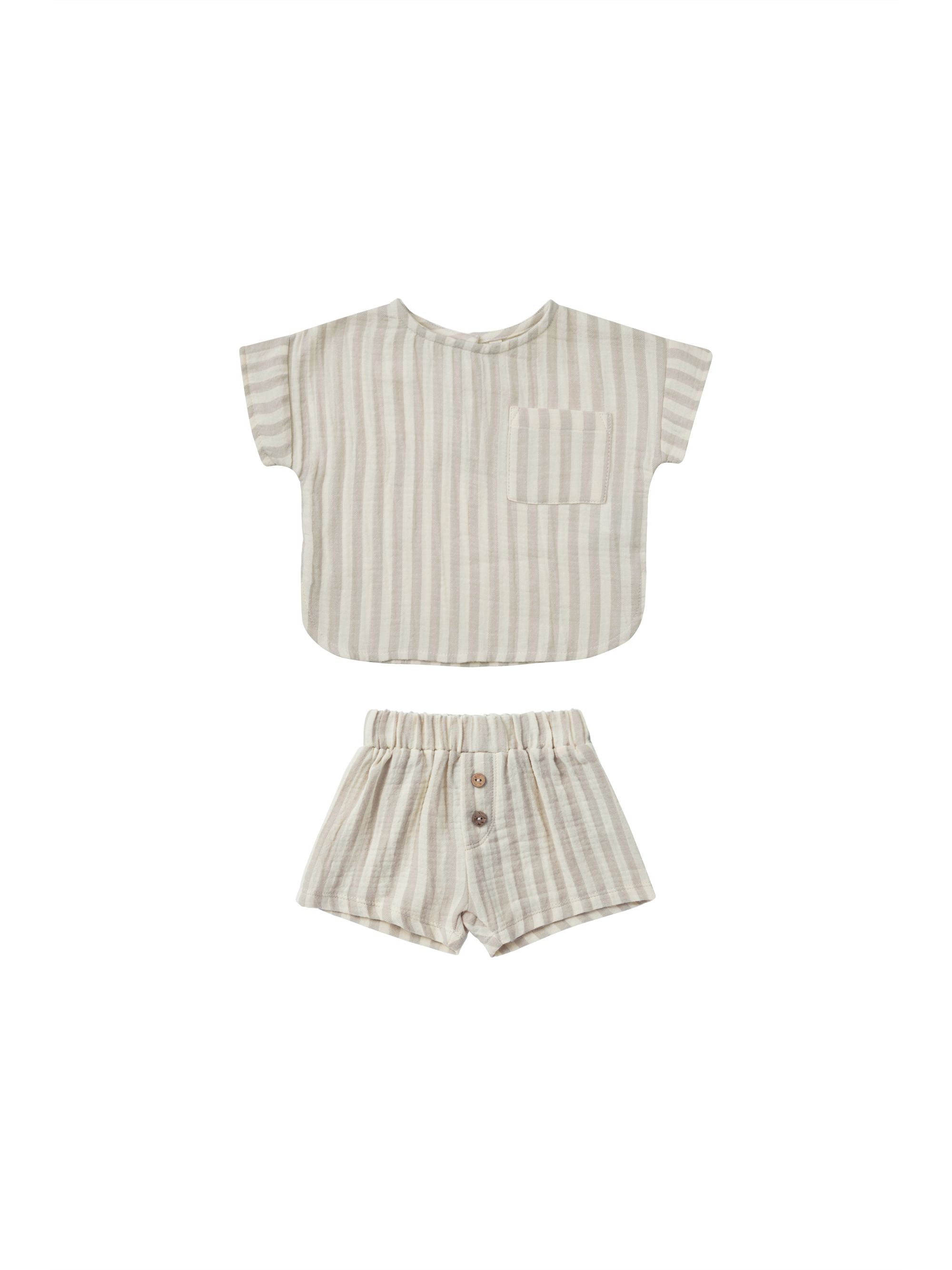 Quincy Mae - Ash Stripe Woven Boxy Top + Short Set