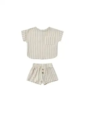 Quincy Mae - Ash Stripe Woven Boxy Top + Short Set