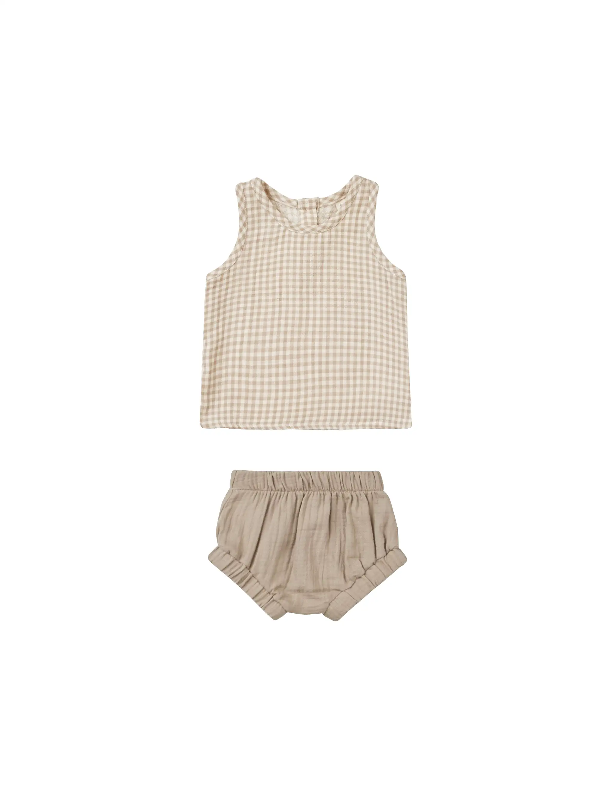 Quincy Mae - Oat Gingham Woven Tank Short Set