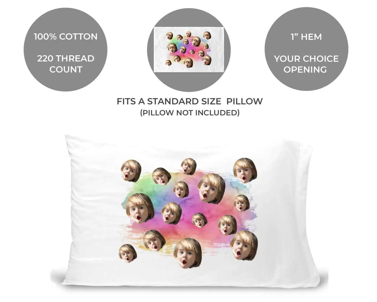 Rainbow All Over Face Photo Pillowcase - Upload a Photo