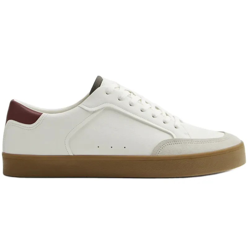 RETRO CONTRAST-PANEL LEATHER SNEAKERS - WHITE-RED