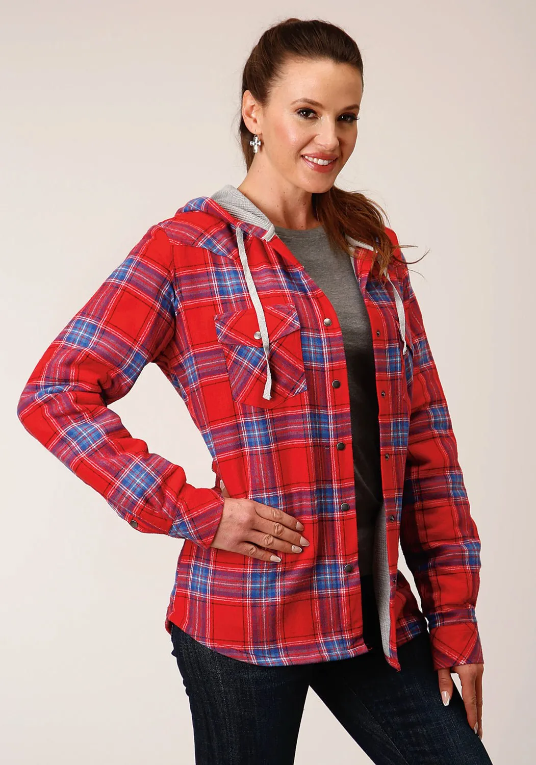 Roper Womens Thermal Lined Flannel Red 100% Cotton Cotton Jacket