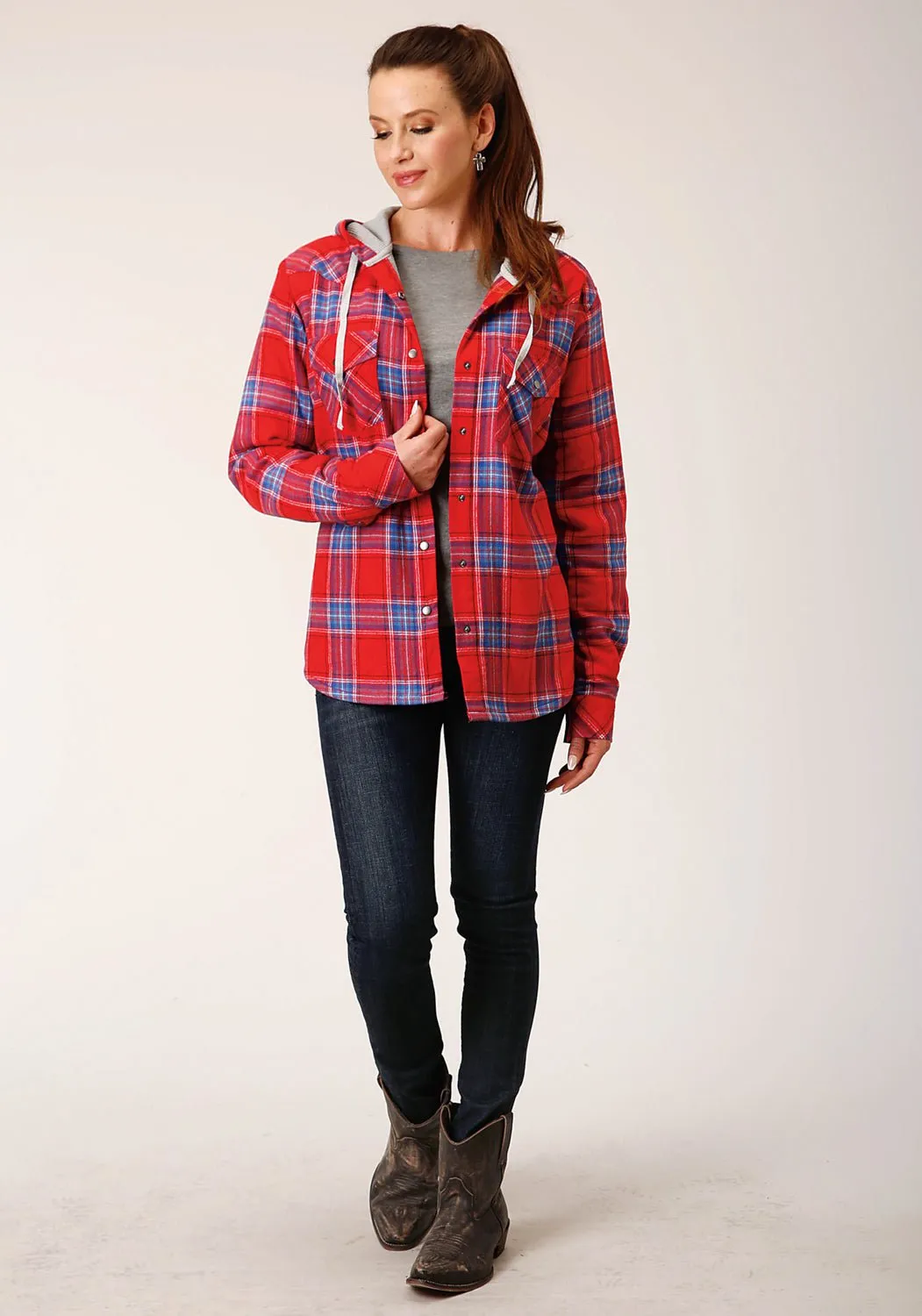 Roper Womens Thermal Lined Flannel Red 100% Cotton Cotton Jacket