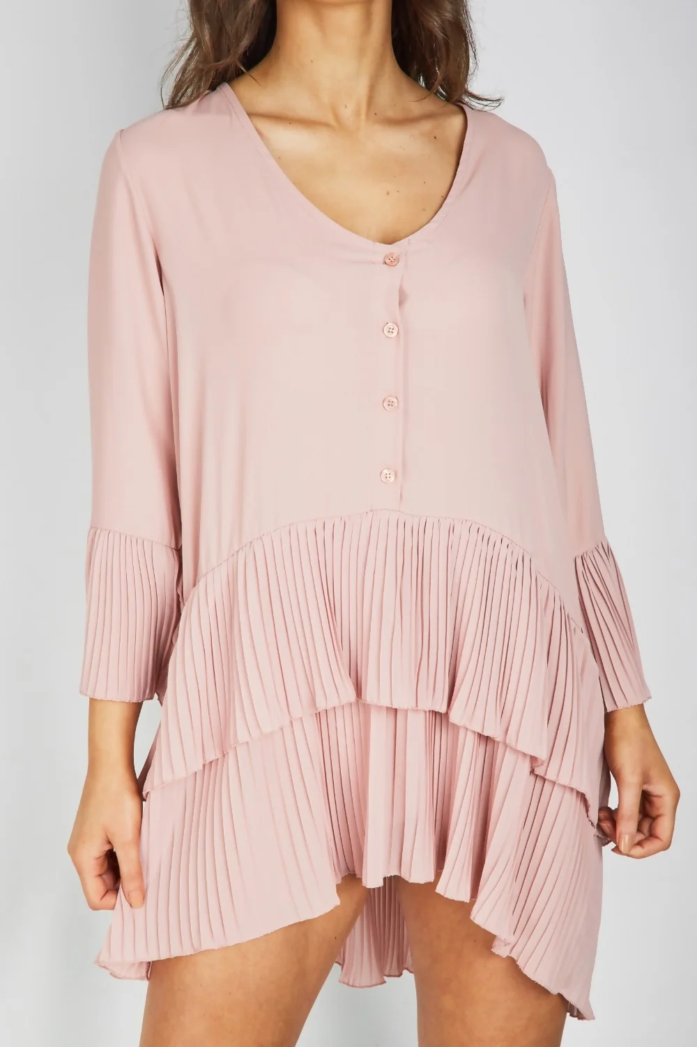 Rose Ruffle Pleated Smock Mini Dress