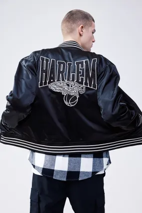 Satin baseball jacket - Long sleeve - Regular length - Black/Harlem - Men | H&M GB