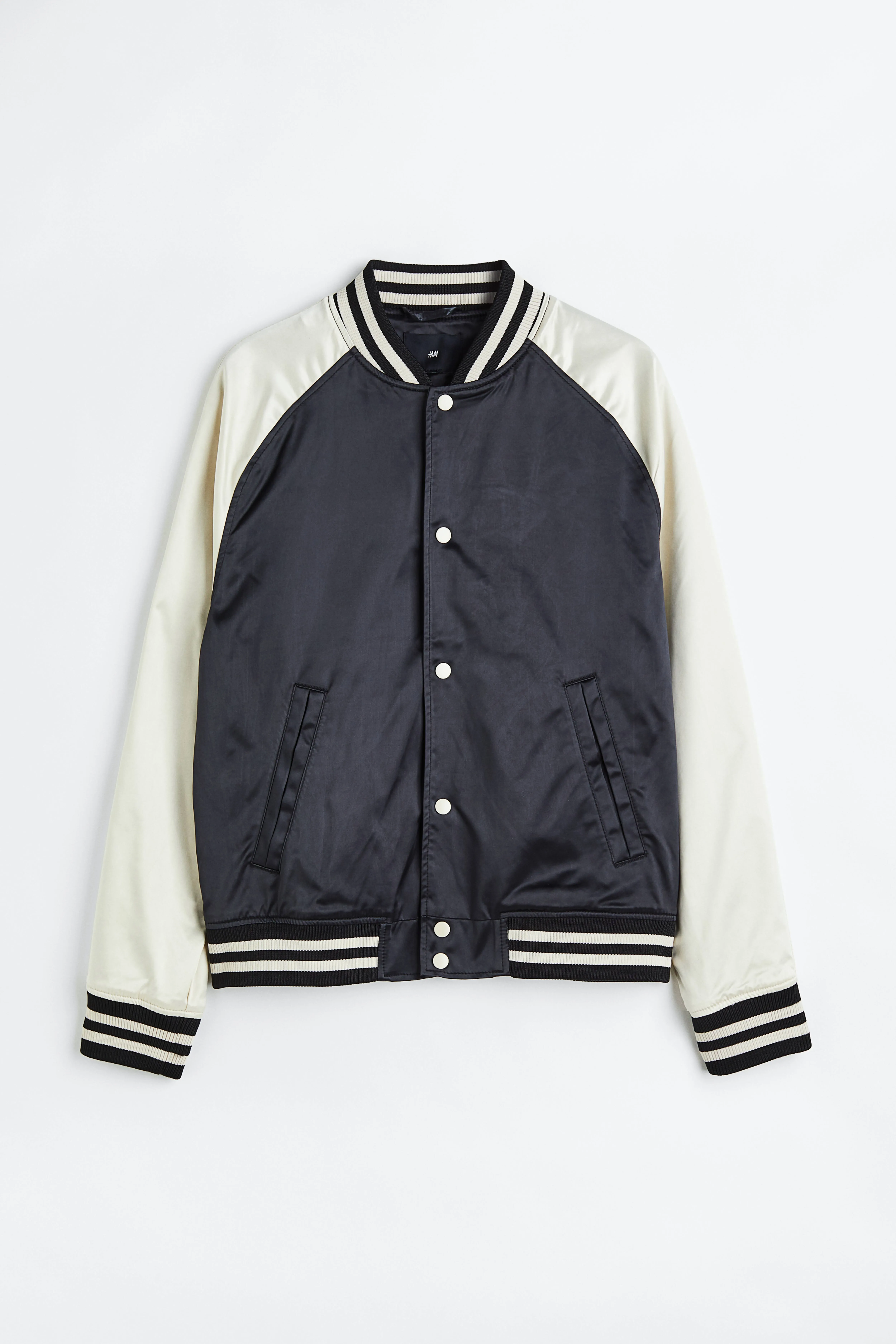 Satin baseball jacket - Long sleeve - Regular length - Cream/Black - Men | H&M GB