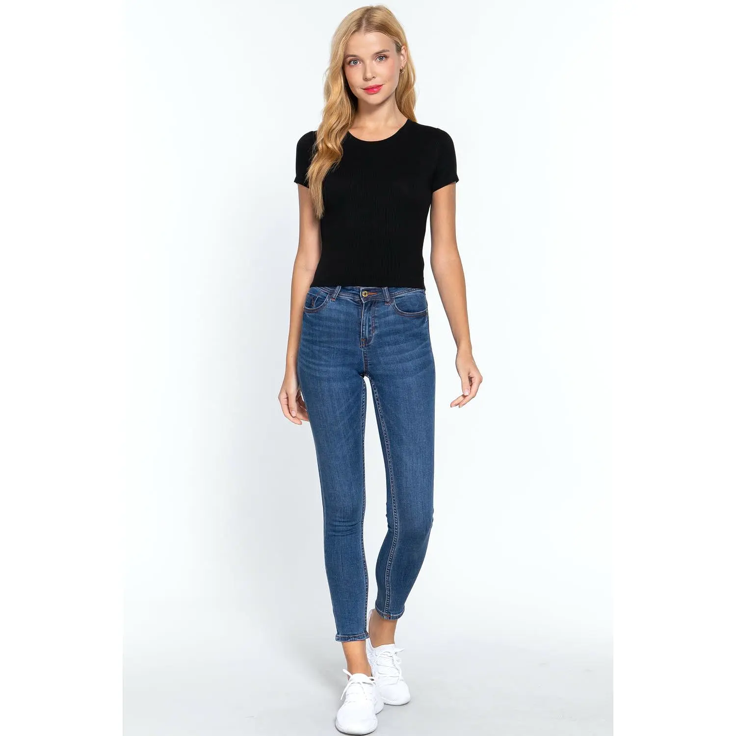 Short Sleeve Crew Neck Rib Crop Top