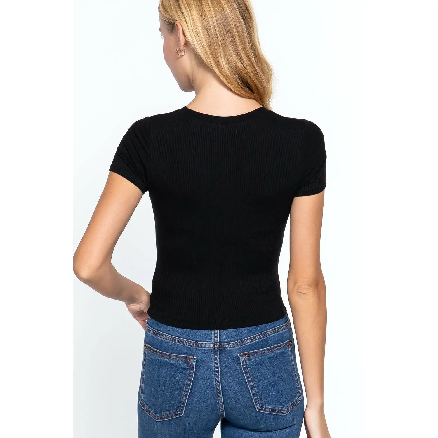 Short Sleeve Crew Neck Rib Crop Top