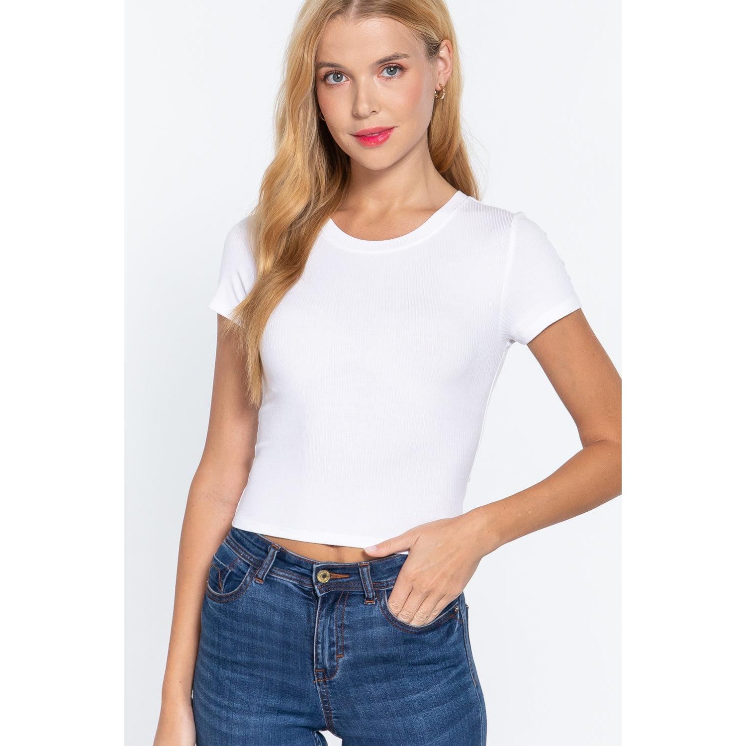 Short Slv Crew Neck Rib Crop Top