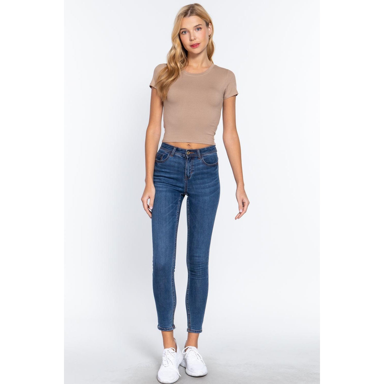 Short Slv Crew Neck Rib Crop Top