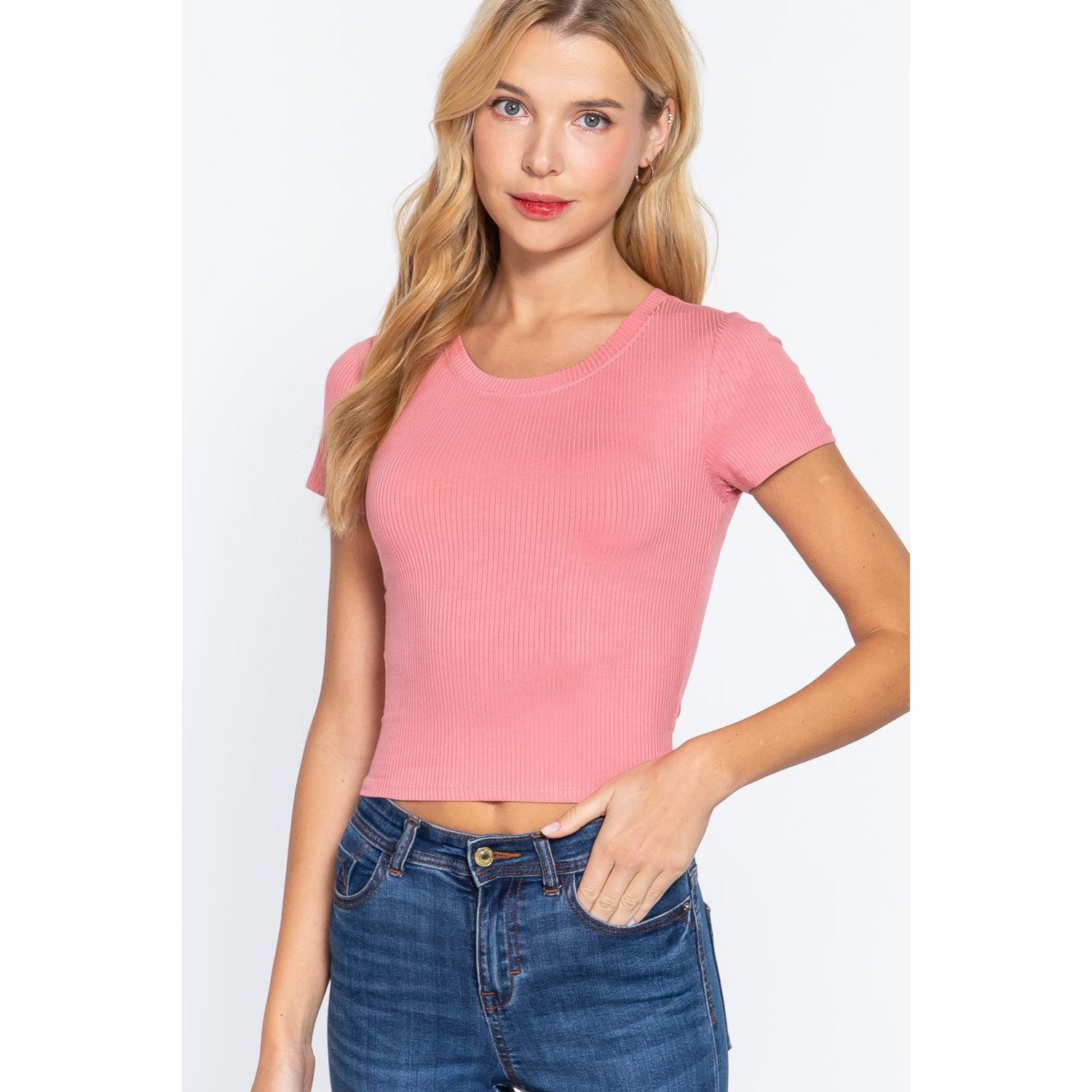 Short Slv Crew Neck Rib Crop Top