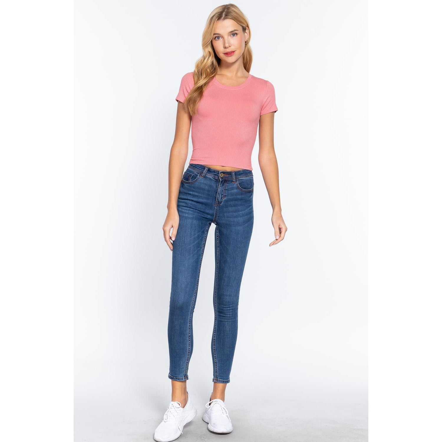 Short Slv Crew Neck Rib Crop Top