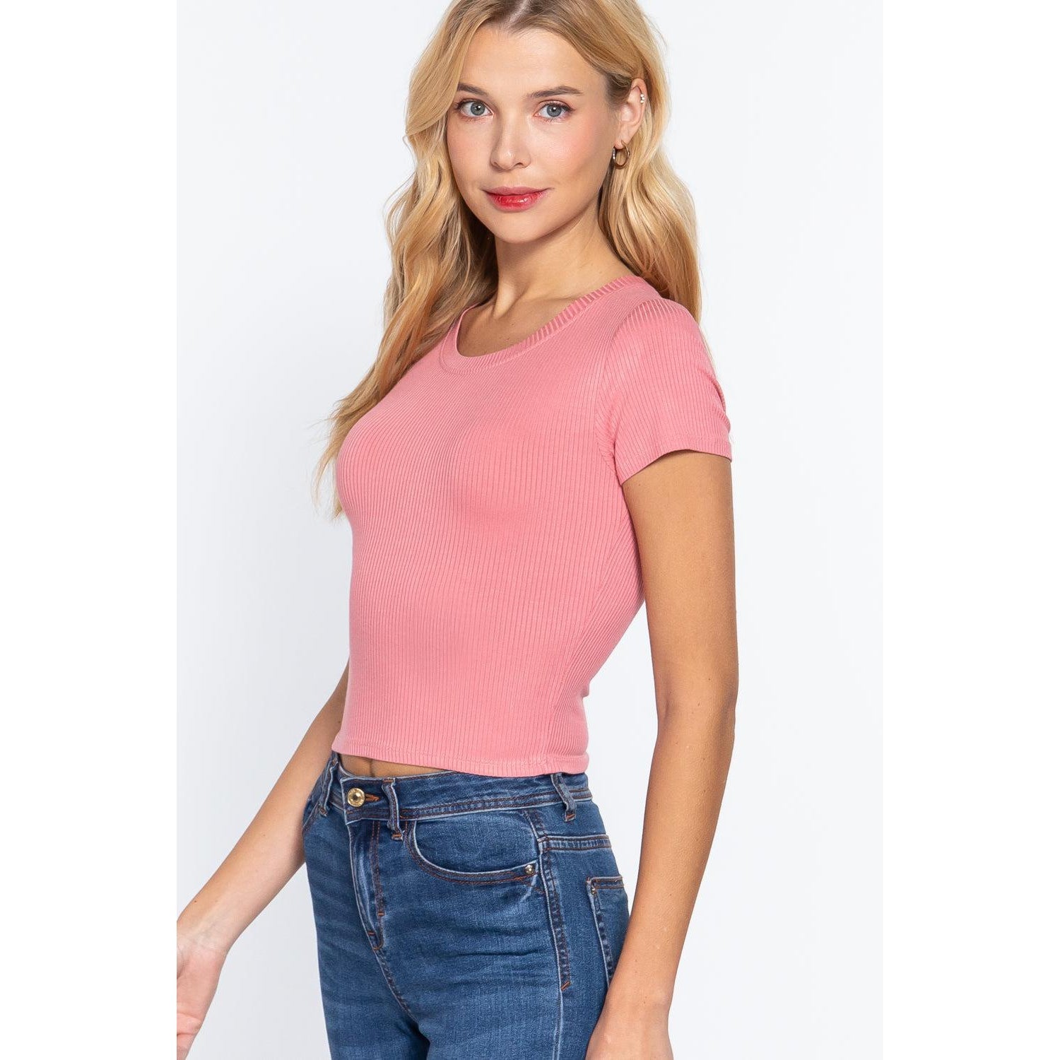 Short Slv Crew Neck Rib Crop Top