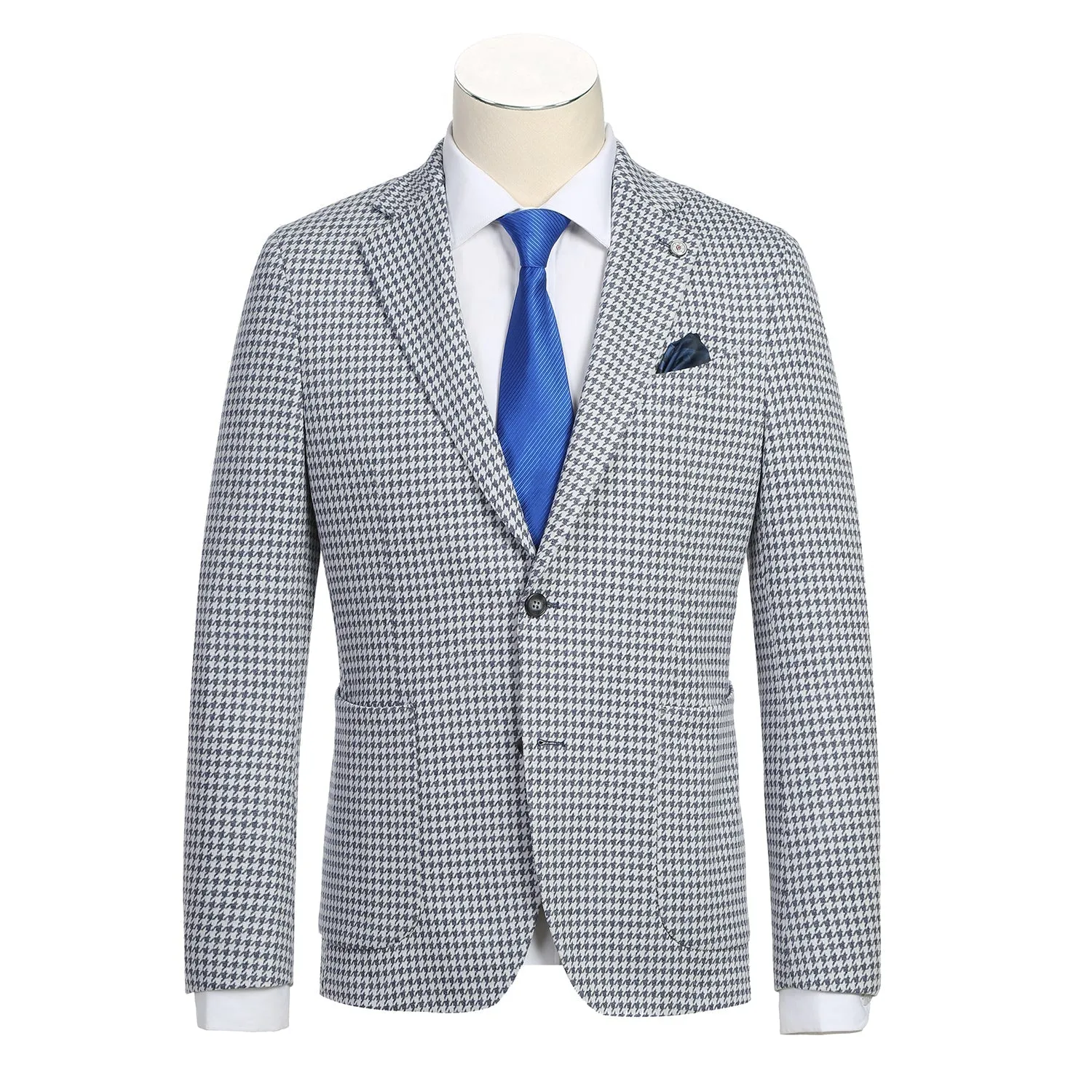 Single Breasted SLIM FIT Half Canvas Knit Soft Jacket in Blue Houndstooth (Short, Regular, and Long Available) by Pelago