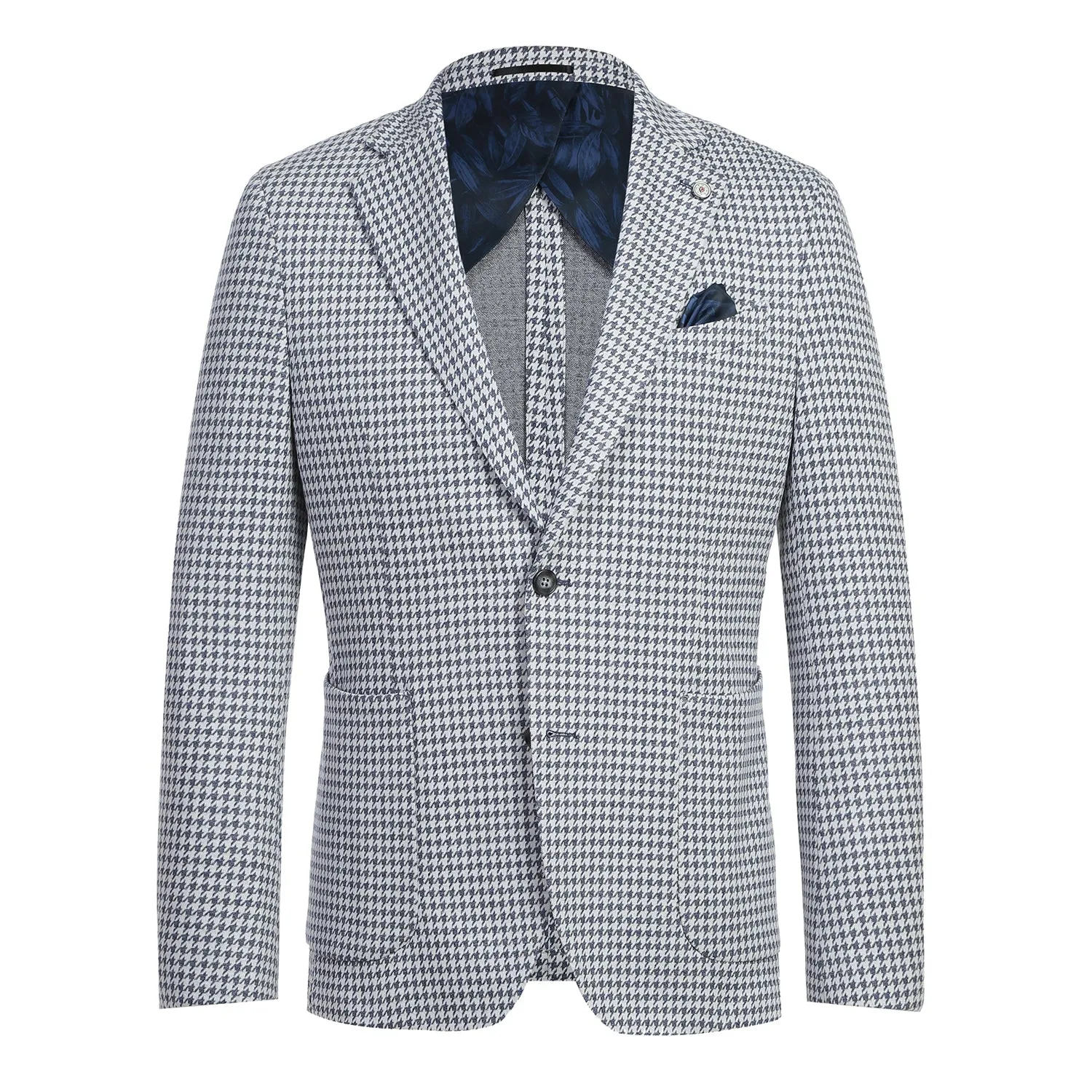 Single Breasted SLIM FIT Half Canvas Knit Soft Jacket in Blue Houndstooth (Short, Regular, and Long Available) by Pelago