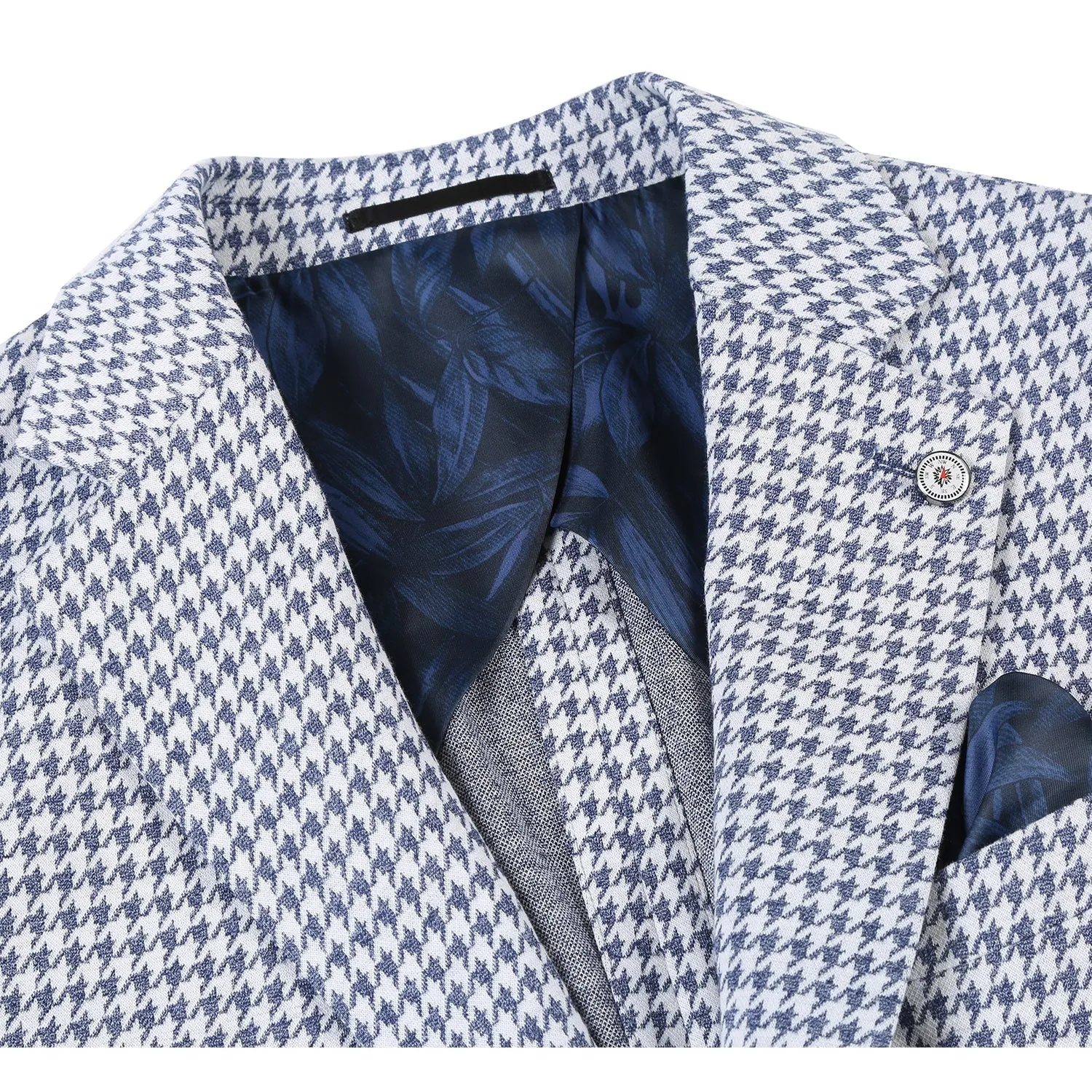 Single Breasted SLIM FIT Half Canvas Knit Soft Jacket in Blue Houndstooth (Short, Regular, and Long Available) by Pelago