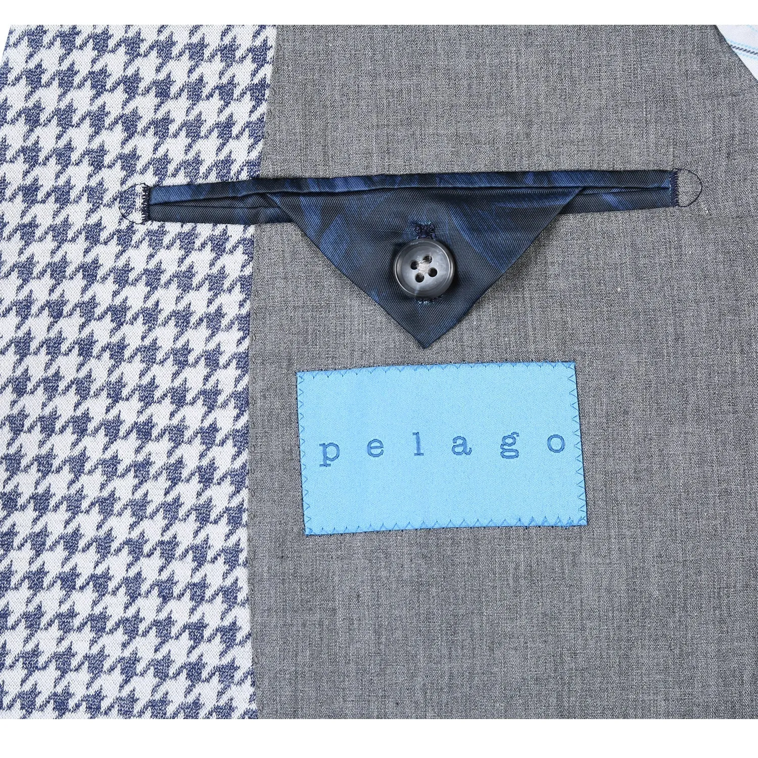 Single Breasted SLIM FIT Half Canvas Knit Soft Jacket in Blue Houndstooth (Short, Regular, and Long Available) by Pelago