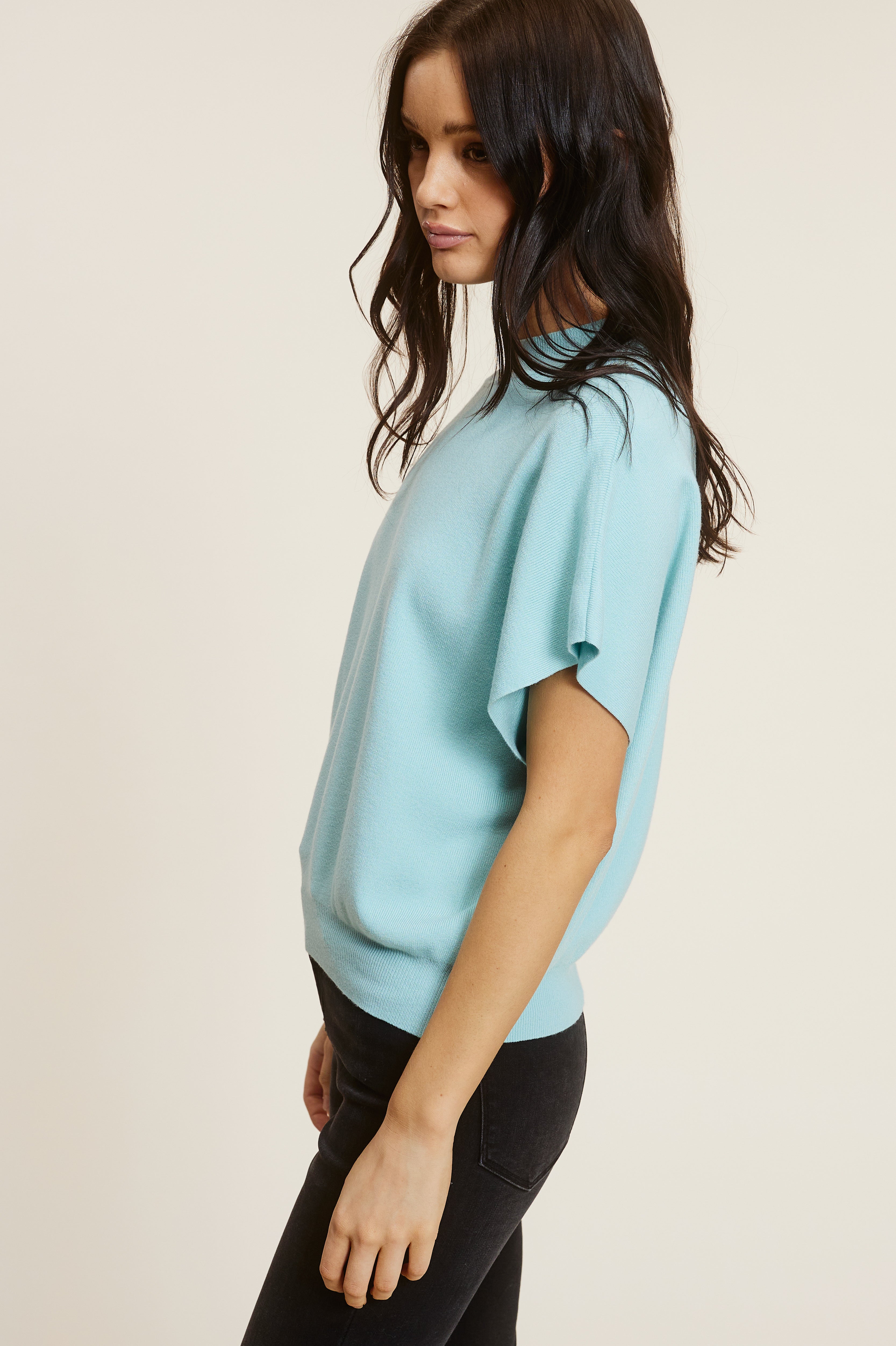 Sky Blue Mock Neck Short Sleeve