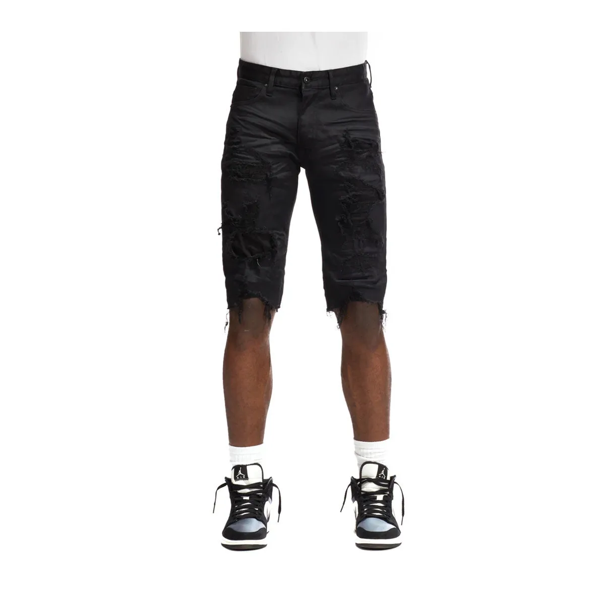 Smoke Rise Mens Heavy Rip & Repair Denim Short Sjs21121-Jetbk Jet Black