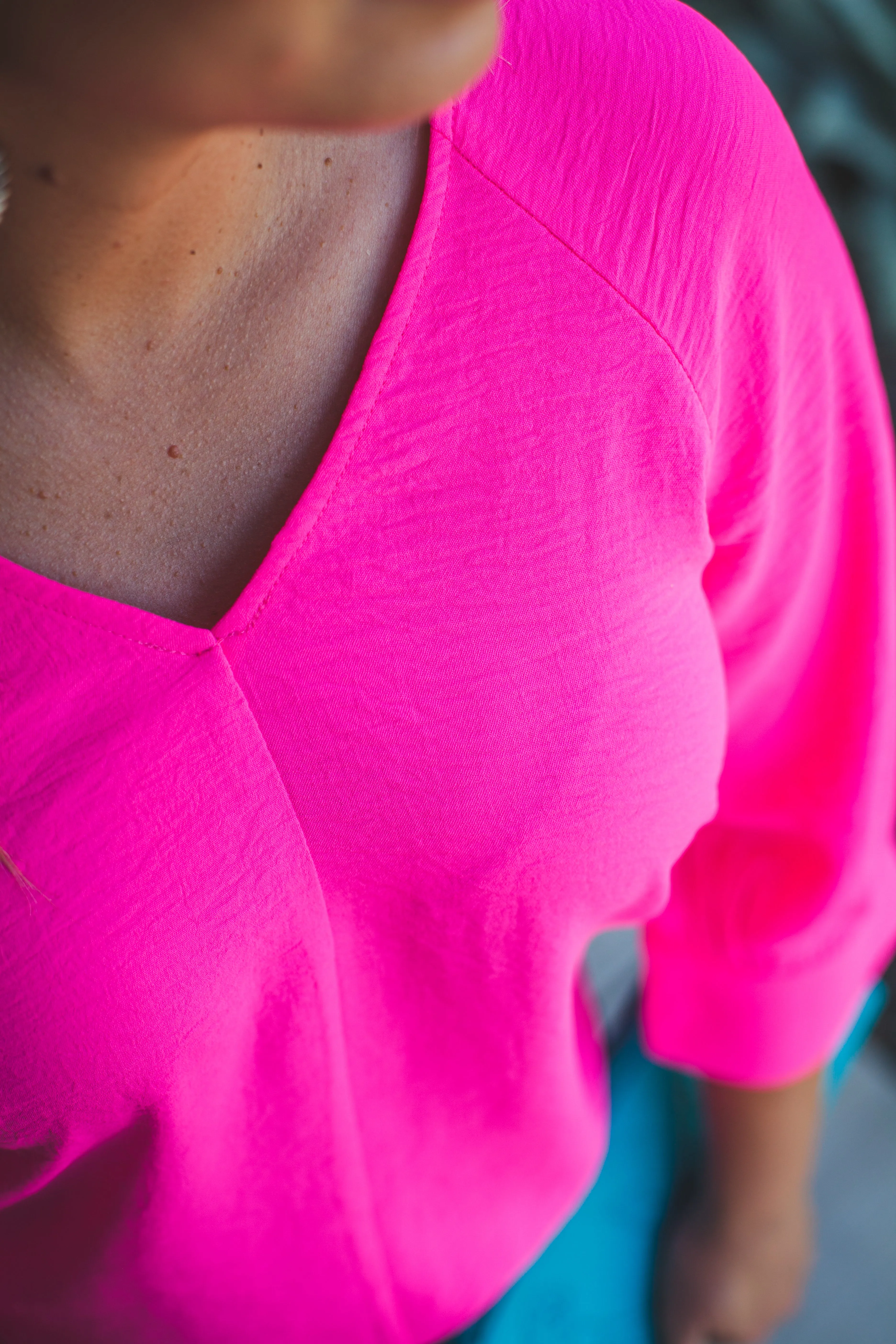 Soft Puff Sleeve Top in Hot Pink