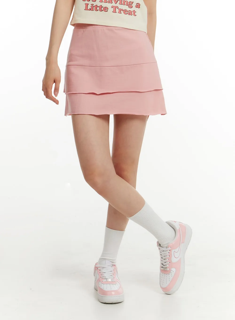 Solid Ruffle Layered Mini Skirt OM406