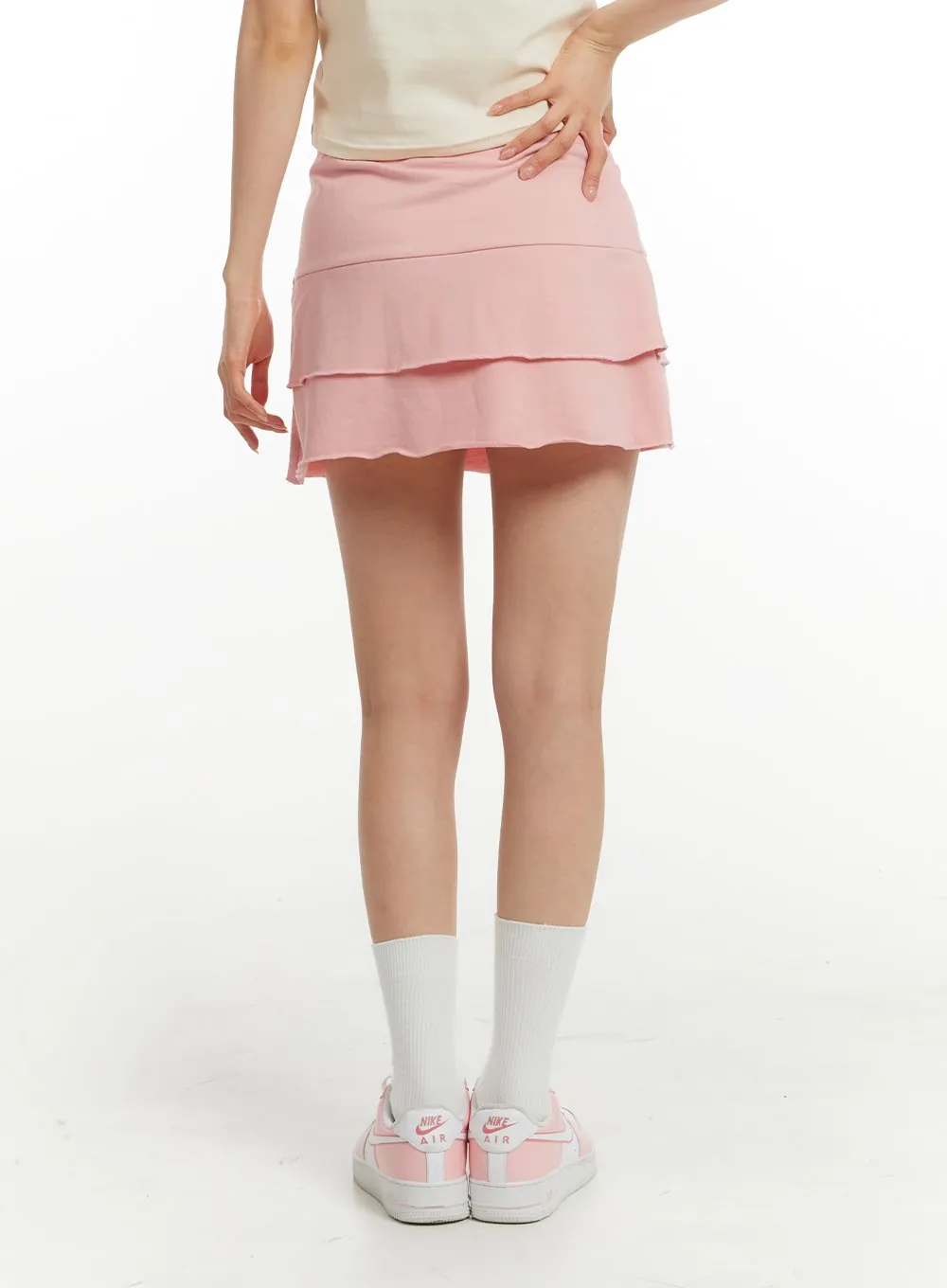 Solid Ruffle Layered Mini Skirt OM406