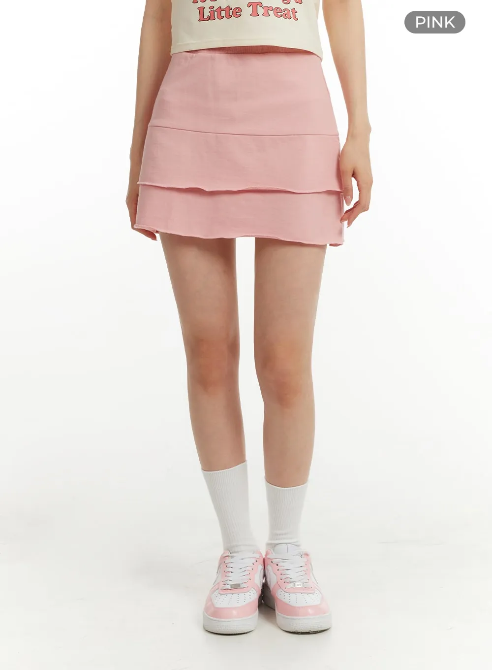 Solid Ruffle Layered Mini Skirt OM406