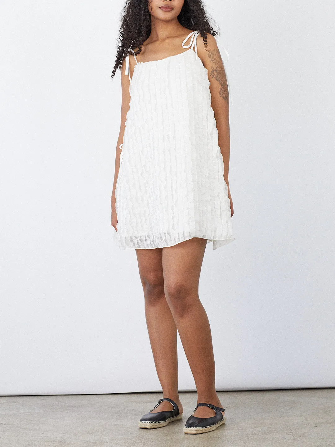 Tara Tie Mini Dress - Vanilla Ruffle