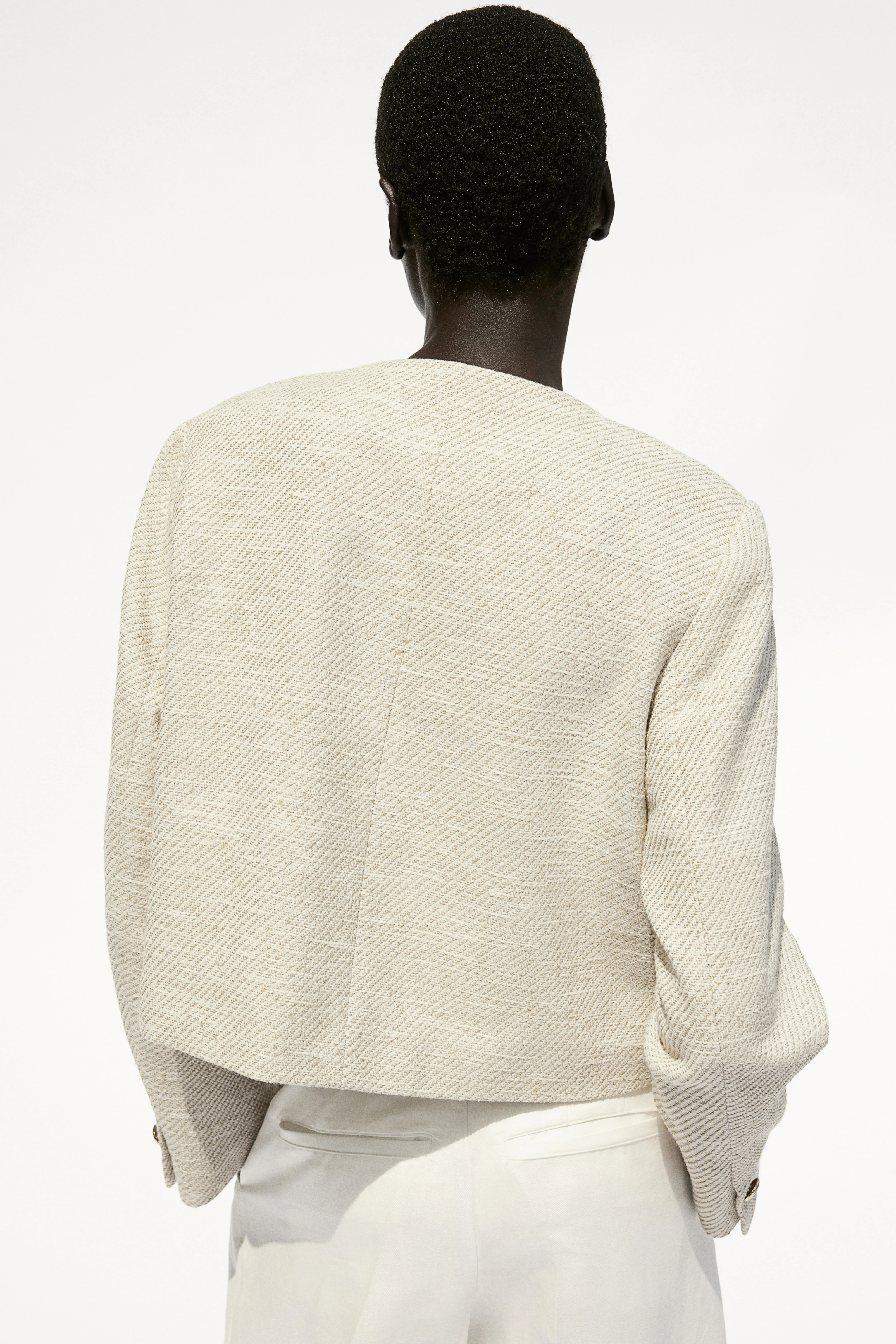 Textured-weave jacket - Round neck - Long sleeve - Light beige marl - Ladies | H&M GB